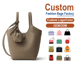 Sac seau vintage en cuir véritable avec fermeture antivol à boutons - Bandoulière amovible, mini pochette, breloque, marques de niche OEM - Product Image 1