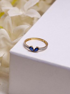 Anillo de oro de 10 quilates con zafiro azul auténtico, corte pera, zafiro natural y diamantes, joyería de compromiso para mujer, anillo llamativo. - Product Image 3