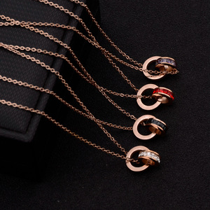 18K Multicolore Zircon Chiffres Romains En Acier Inoxydable Transfert Double Anneau Collier Chaînes De Mode pour Hommes et Femmes - Product Image 2