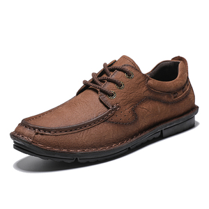 Suministro de fábrica, acepta OEM, capa de puño de alto nivel, cuero de vaca con cordones, zapatos casuales hechos a mano para papá para hombres - Product Image 1