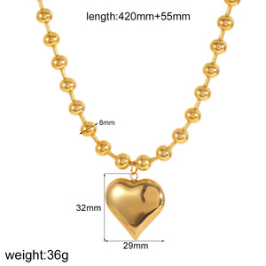 Heart Shaped Necklace <b>Set</b> Gold Tone Stainless Steel <b>Beaded</b> Chain Pendant Jewelry For Women Gift Fashion Accessory - Product Image 4