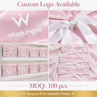 Pochette d'emballage de luxe en satin rose lisse pour lingerie et foulards, avec logo, conception gratuite, sac cadeau en soie brillante