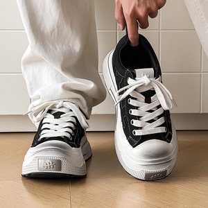 Zapatos de lona negros de verano con suela gruesa, estilo para parejas, hombres y mujeres, zapatos de tacón alto, diseño único, zapatillas de plataforma de lona - Product Image 2