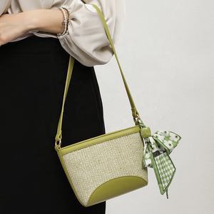 Moda mujer Leme verde paja bandolera bolsos de mano para dama verano Sling bandolera monedero con bufanda - Product Image 4