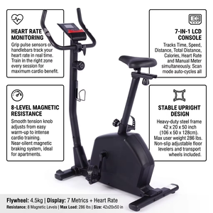 Vélo d'exercice magnétique d'intérieur avec volant d'inertie de 4,5 kg, suivi de la fréquence cardiaque, compteur manuel et écran LCD pour la maison - Product Image 4