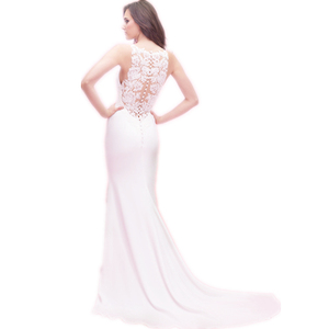 Robe de mariée Sexy en dentelle blanche unie avec traîne - Product Image 1