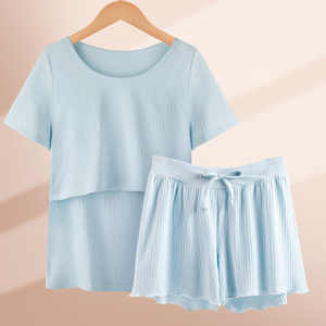 Ensemble pyjama de maternité d'été à manches courtes en coton extensible pour l'<span class=keywords><strong>allaitement</strong></span> Vêtements de <span class=keywords><strong>nuit</strong></span> pour l'<span class=keywords><strong>allaitement</strong></span> Vêtements de <span class=keywords><strong>nuit</strong></span> pour l'<span class=keywords><strong>allaitement</strong></span> - Product Image 4