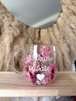 Nouvelle Tasse à Eau Tendance en Verre Borosilicate avec Fleur Éternelle, Tasse Double Paroi avec Poignée Fleur Séchée pour la Maison et le Bureau