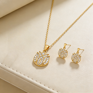 Conjunto de Joyería Hengdian Paved Tulip con Circonitas AAA, Chapado en Oro de 18K, Latón, Romántico, para Boda, Compromiso, Mujer, Venta al por Mayor, Fiesta - Product Image 3