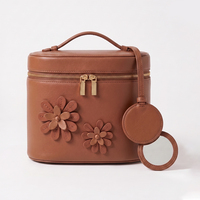 LZ Personalize: Necessaire de Couro Genuíno, Estojo Organizador de Maquiagem com Espelho Ajustável e Compartimentos para Higiene Pessoal