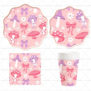 Damai Mushroom Theme Party Tableware Set <b>Disposable</b> Paper <b>Plates</b> Napkins Cups Eco Friendly Birthday Party Supplies - Product Image 3