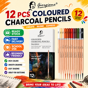 Set di 12 <span class=keywords><strong>Matite</strong></span> Professionali Giorgione per Artisti, <span class=keywords><strong>Matite</strong></span> <span class=keywords><strong>Colorate</strong></span> e <span class=keywords><strong>a</strong></span> <span class=keywords><strong>Carboncino</strong></span> con Mina Dura da 4mm per Studenti d'Arte - Product Image 1