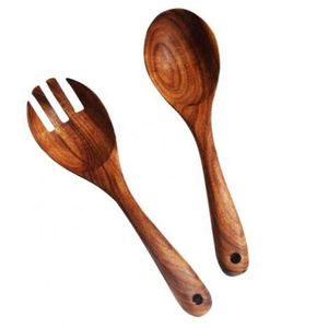 Juego de tenedores y cucharas para ensalada con mango largo, juego de cucharas para servir de madera de acacia - Product Image 1