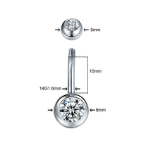 20 pièces Piercings en acier 14G pour nombril et oreilles, avec barre de 10mm et zircon cubique, bijoux de piercing corporel pour femmes