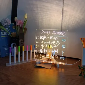 可擦留言板创意发光二极管亚克力板DIY写字板夜灯带三脚架支架彩色笔