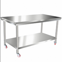 Chariot de service hôtelier en acier inoxydable 304 durable avec roulettes, table de travail moderne, facile à nettoyer, équipement de cuisine mobile