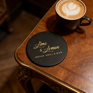 Hot Sale Pu Leather Promotional Round Shape Tabletop Protection <strong>Drinks</strong> Whiskey Embossed Logo Coffee Cup <strong>Coasters</strong> - Product Image 2