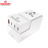 Foxcan 2400W AC Wideworld Adaptateur de voyage 140W GaN Multi Plug Power Adaptateur de voyage universel One USB 3 Type C pour ordinateur portable