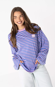 Camicia <span class=keywords><strong>Oversize</strong></span> a Righe in Cotone per <span class=keywords><strong>Donna</strong></span> - Top Blu Lilla a Maniche Lunghe Vestibilità Comoda, OEM/ODM da Fabbrica di <span class=keywords><strong>Abbigliamento</strong></span> Cinese - Product Image 6