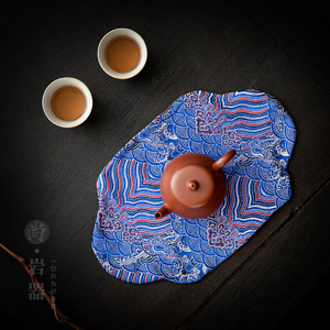 Tapis isolant pour cérémonie du thé, forme irrégulière, tissu à motifs bleus, pour la décoration de table à thé - Product Image 4