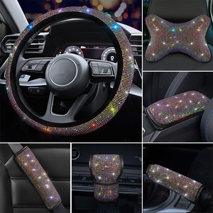 Luxe diamant voiture ceinture de sécurité épaulettes couverture frein à main ensemble Auto volant couvre pour dames Bling Bing voiture accessoires - Product Image 1