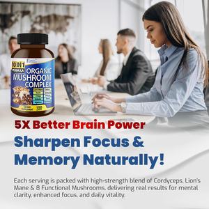 Complément alimentaire personnalisé à base de champignons pour la mémoire et la concentration, pour hommes et femmes, 150 capsules de champignons - Product Image 4