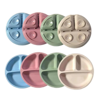 Assiette à dîner en silicone colorée pour enfants ODM/OEM avec ventouse, compartiments pour aliments complémentaires, design mignon, sans BPA, qualité alimentaire