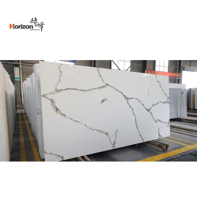 2023 Horizon artificial quartz slabs white color pure white quartz marble countertop slabs jumbo slab quartz