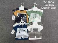 Ensemble 2 pièces pour bébé garçon, t-shirt à manches courtes en tricot gaufré avec imprimé + t-shirt rayé, tenue décontractée pour bébé, 3-18 mois, vente en gros