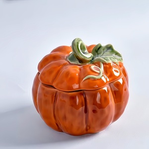 Arancione unico in ceramica ciotola zuppa di zucca con coperchio di Halloween piatto di zucca e barattolo - Product Image 5
