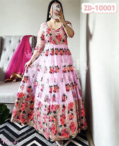 Ensemble de robe longue indienne Readymade & Dupatta, georgette de renard entièrement cousue rose avec broderie de paillettes avec tenue de fête de travail Moti - Product Image 2