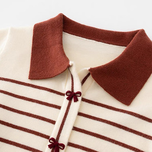 Zhan Ya Women's Striped Collared Long Sleeve Slim Fit Knit <b>Cardigan</b> Anti Pilling Contrast Color - Product Image 3