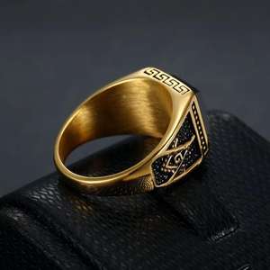 Anillo de Hombre de Acero Inoxidable 316L, Chapado en Oro de 18K con Incrustaciones de Ágata Negra, Proveedor Chino, para Regalo - Product Image 5