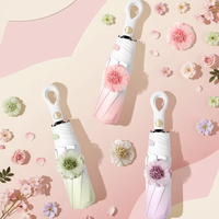 Paraguas Plegable de 3 Secciones con Logotipo Personalizado OEM, Diseño Floral Degradado, Revestimiento Negro, para Regalo Promocional en Eventos de Verano