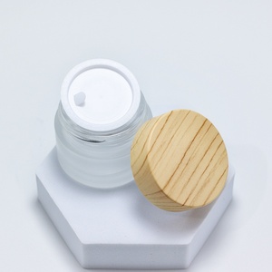 Custom Label Round <b>Glass</b> Jar 50g Cosmetic <b>Packaging</b> with Wooden Color Lid Frosted <b>Glass</b> Cosmetic Cream Jar - Product Image 4