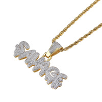 Collier Pendentif Lettre Sauvage en Strass Doré pour Hommes et Femmes, Bijoux Hip Hop Bling Bling Streetwear
