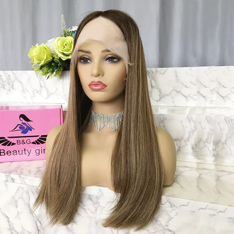 Salon Luxe-Peluca de cabello humano brasileño virgen para mujer, pelo de encaje marrón medio, sin pegamento, full hd