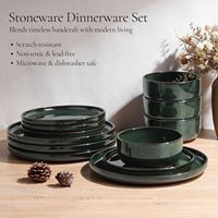 EKA 2026 Nouveau design en stock, service de table rond complet de 16 pièces en grès noir mat, assiettes en céramique avec tasses