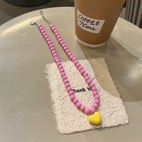 Collier vintage en plastique perlé fait à la main de couleur bonbon, contraste, amour, Y2K, Spice Girl, cœur de pêche, chaîne claviculaire pour femmes