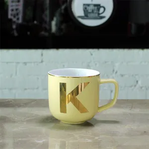 Custom Color Ceramic Coffee Mug Porcelain Cup Custom Gold Logo Letter Decals For Home Cafe Office