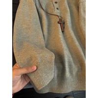 Pull à col Henley vintage de style américain pour homme - Automne/hiver - Tricot épais en polyester - Garde au chaud - Convient comme couche intérieure