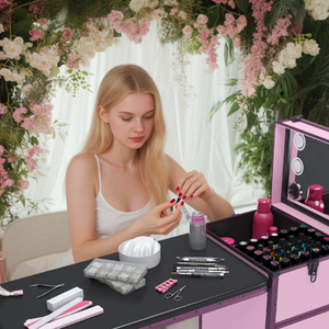 โต๊ะทำเล็บพลาสติกแบบพกพา ทันสมัย พร้อมไฟ บลูทูธ ลิ้นชักล็อคได้ ขาปรับระดับได้ พับเก็บได้ สำหรับร้านทำเล็บ - Product Image 4