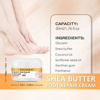 Crème pour les pieds exfoliante hydratante au beurre de karité en gros, marque privée, 50 ml, pour les pieds gercés et les callosités, soin de la peau morte des pieds