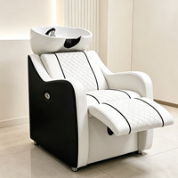 Nouveau style lit de lavage de cheveux commercial en céramique avec cadre en bois, repose-pieds réglable et éponge haute densité pour salons de coiffure et instituts de beauté