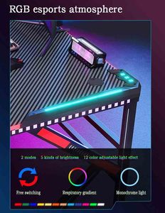 โต๊ะสำหรับเล่นเกม PC,โต๊ะแข่งคอมพิวเตอร์พร้อมไฟ Led RGB โต๊ะเล่นเกมสำหรับนักเล่นเกม