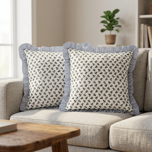 Ridhi Baby Blossoms Western Square Floral Ruffle Block Print Modern Luxury Cotton Cushion Cover Removable Washable Sofa Decor - Product Image 3