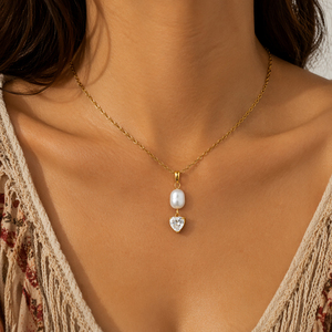 Collar Minimalista de Acero Dorado con Colgante de Perla y Zirconia en Forma de Lágrima, Cadena Ajustable, Joyería Diaria para Mujer - Product Image 6