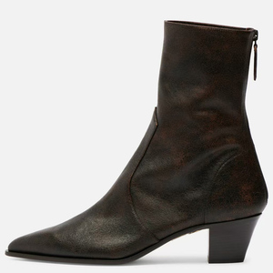 Women's Medium Square Heels Ankles <b>Boots</b> Wide Feet Big Size 45 Shoes Pointed Toe Back Zipper Solid Short Booties - Product Image 2