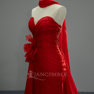 Jancember SFY328 Hermoso Vestido de Fiesta Rojo Sirena con Flores 3D y Pañuelo - Product Image 5