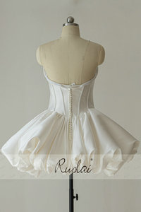 Ruolai QD06326 <span class=keywords><strong>Mini</strong></span> <span class=keywords><strong>Abito</strong></span> da Sposa Sexy Senza Spalline a Tubino <span class=keywords><strong>in</strong></span> <span class=keywords><strong>Raso</strong></span> con Corsetto e Linea ad A Vita Basca Elegante Casual da Donna - Product Image 4